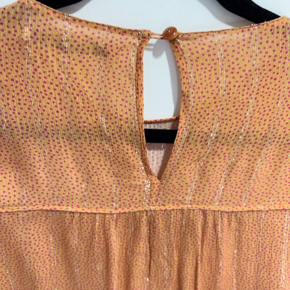 Maria Filo Brazil Peasant Blouse Metallic Thread Sheer Boho Gold Orange Womens M - Picture 5 of 9